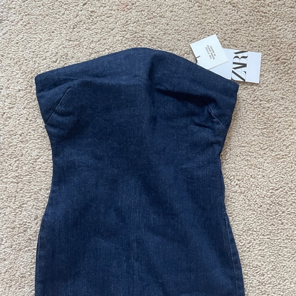 Zara Dark Blue Denim Dress - Picture 5 of 9